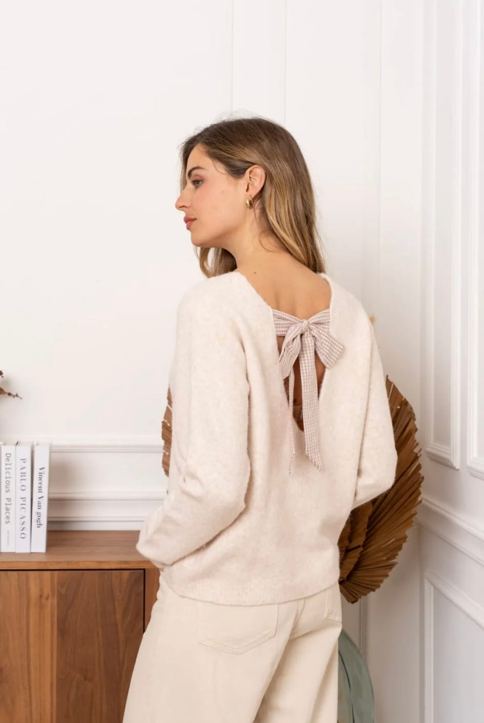 Beige Bow Back Sweater