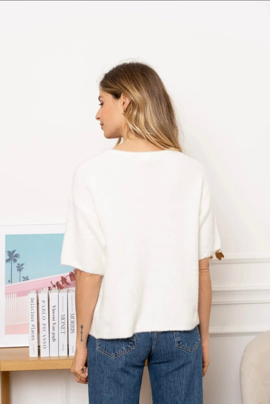 Cream Contrast Bow Cardigan