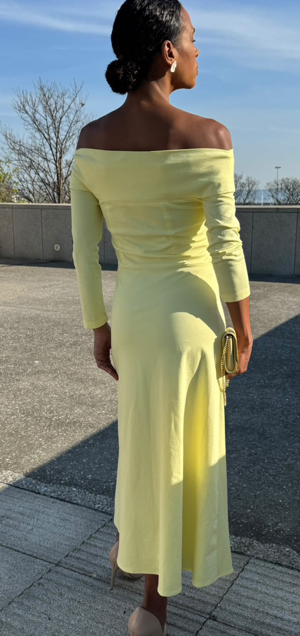 Loria Bardot Yellow Midi Dress