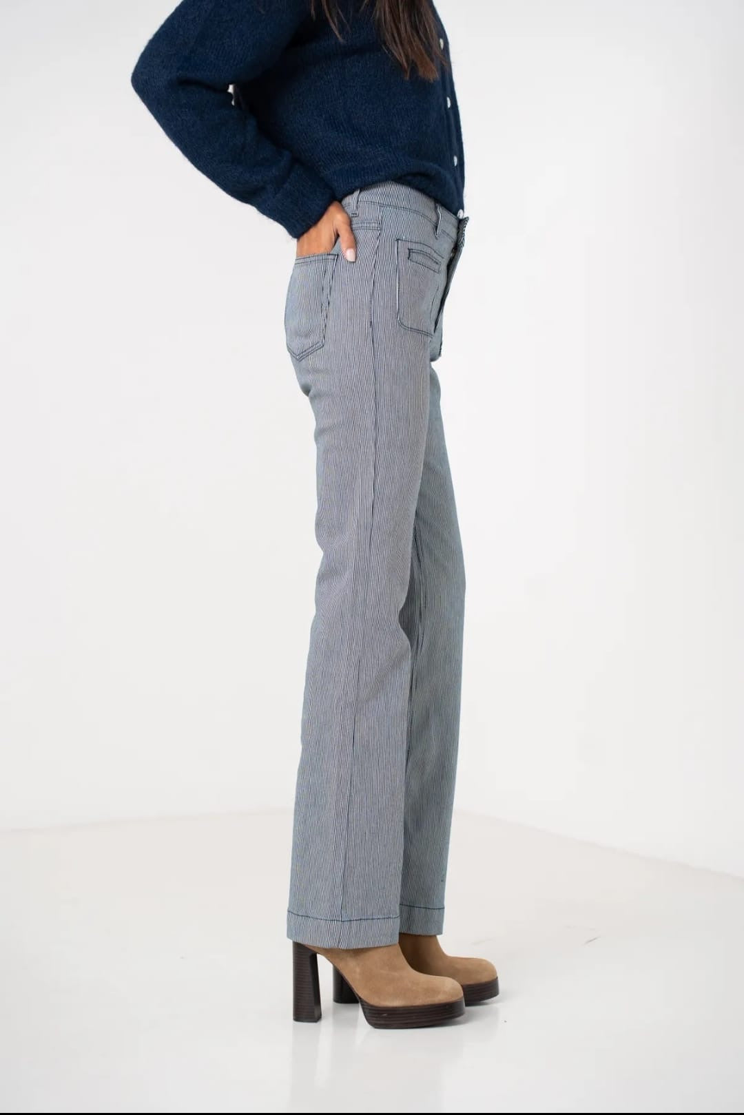 Olive Striped Wide Leg Jeans