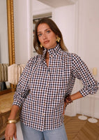 Gingham Ruffle Neck Blouse