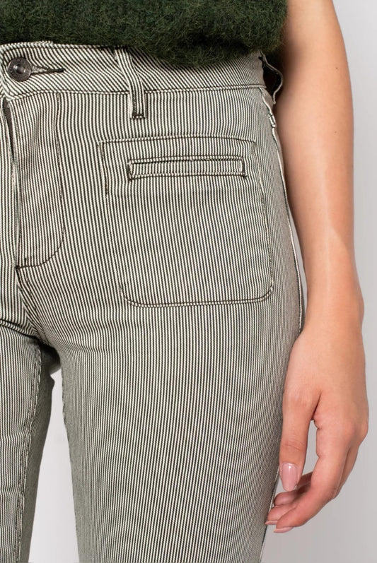 Olive Striped Wide Leg Jeans