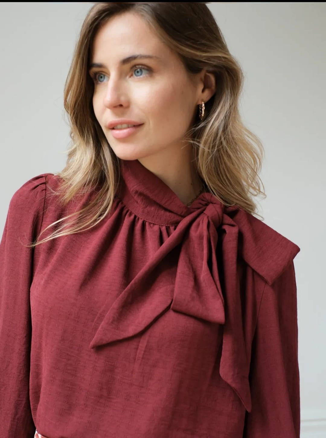 Selina Burgundy Pussy Bow Blouse