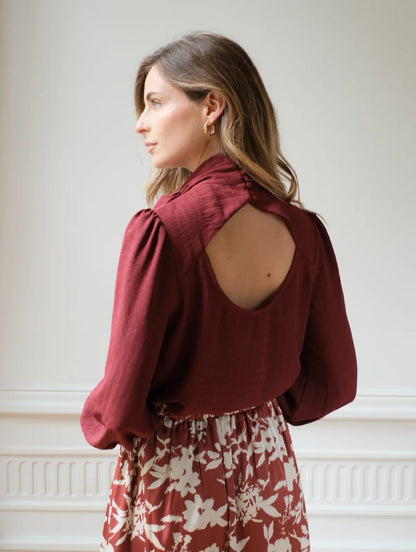 Selina Burgundy Pussy Bow Blouse