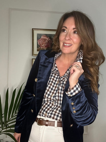 Gingham Ruffle Neck Blouse