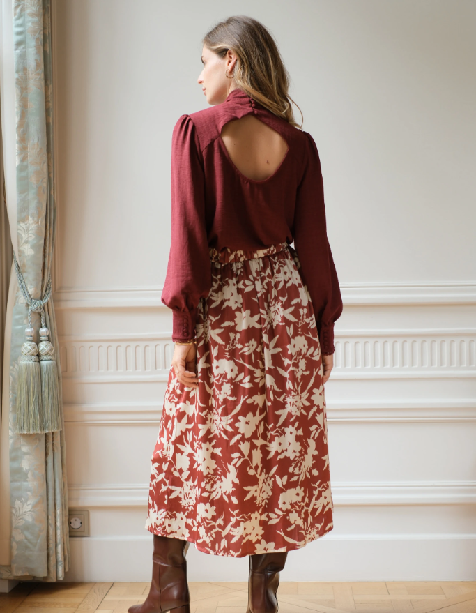 Selina Burgundy Pussy Bow Blouse