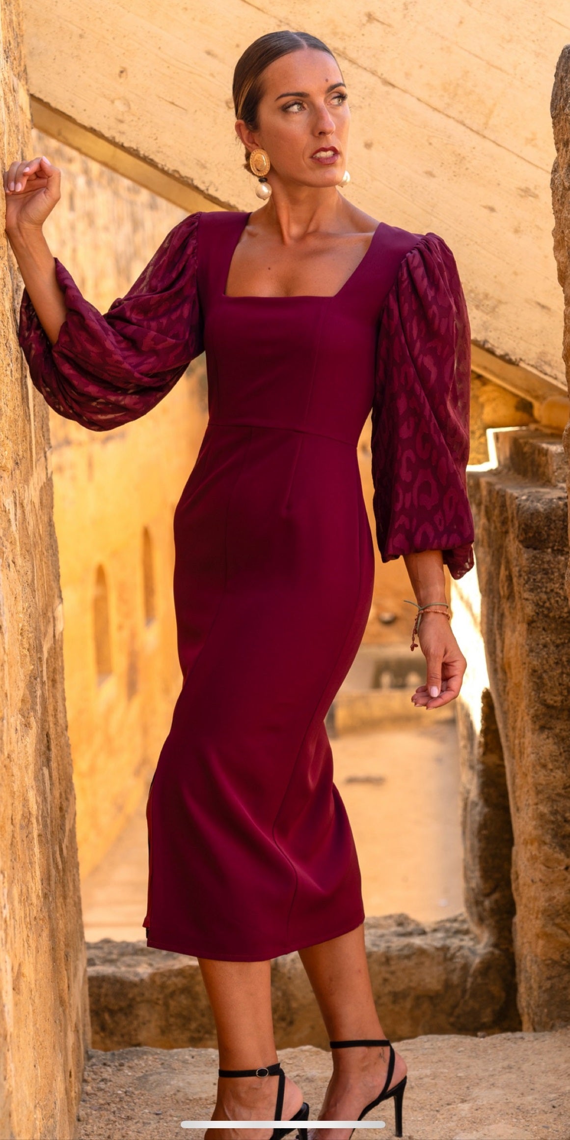 Bella Burgundy Square neck Dress