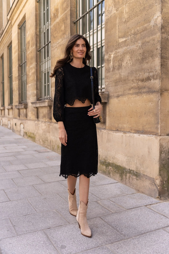 Black Lace Midi Skirt