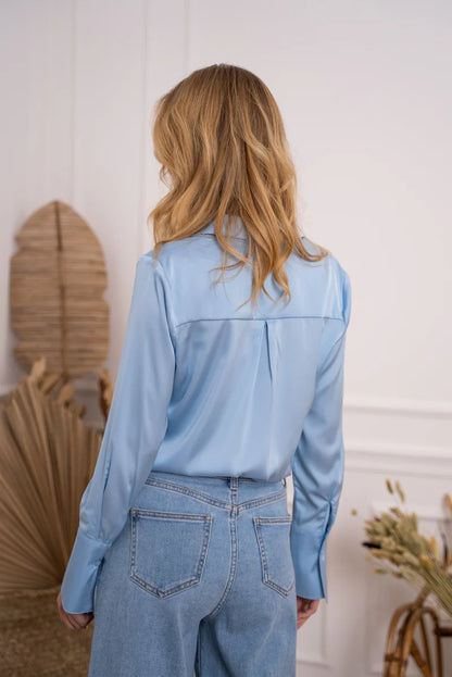 Blue Satin Fitted Blouse