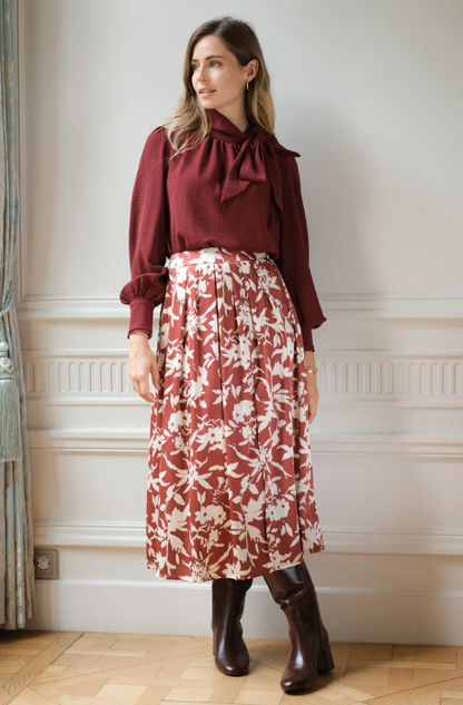 Selina Burgundy Pussy Bow Blouse