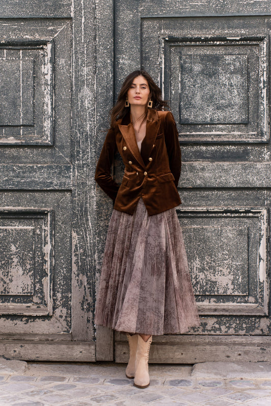 Chocolate Velvet Blazer front view