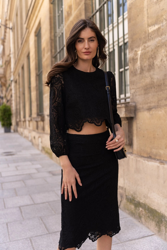 Black Lace Midi Skirt