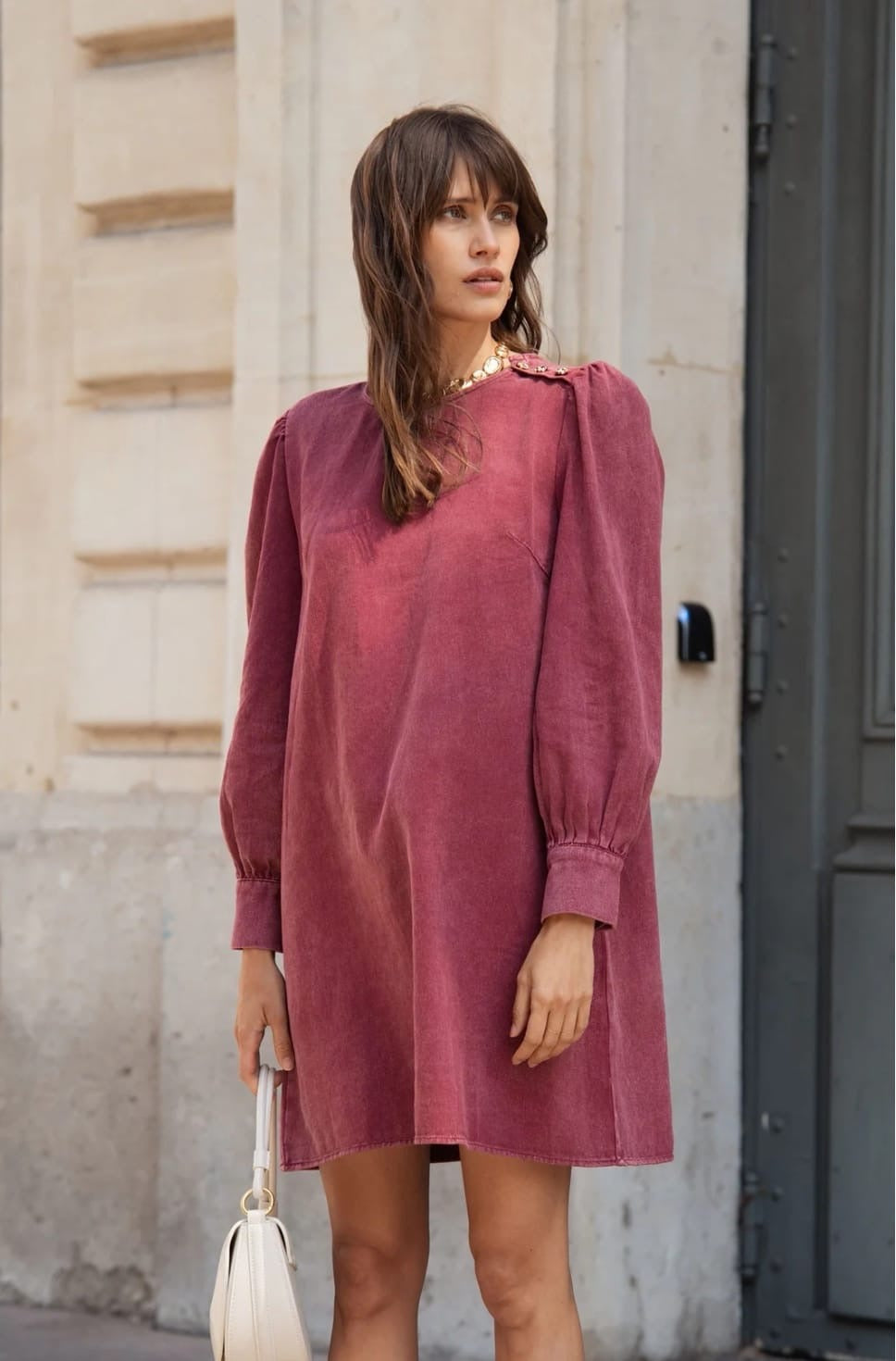 Céleste Bordeaux Denim Dress