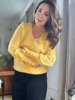 Yellow Sweater with Gold Buttons