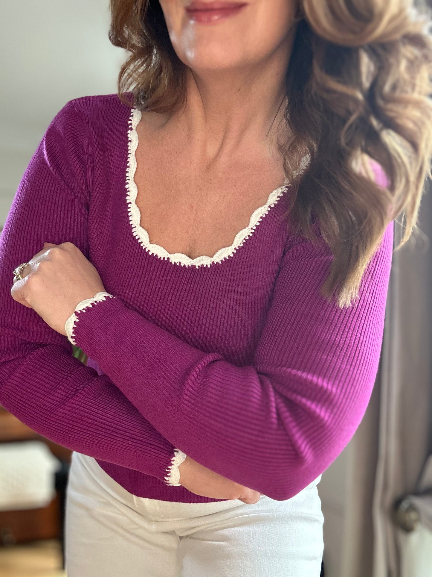 Magenta Top with Scalloped Piping