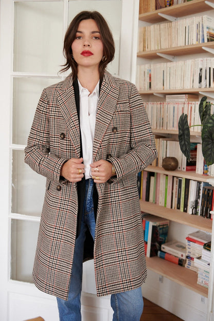 Double Breasted Checked Coat