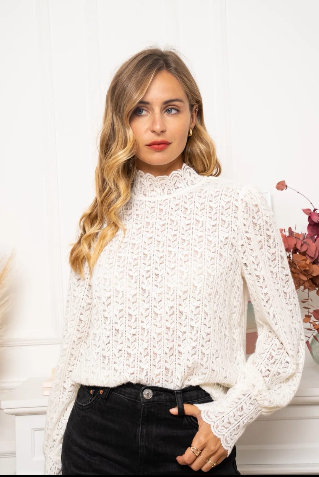 White High-Neck Lace Top