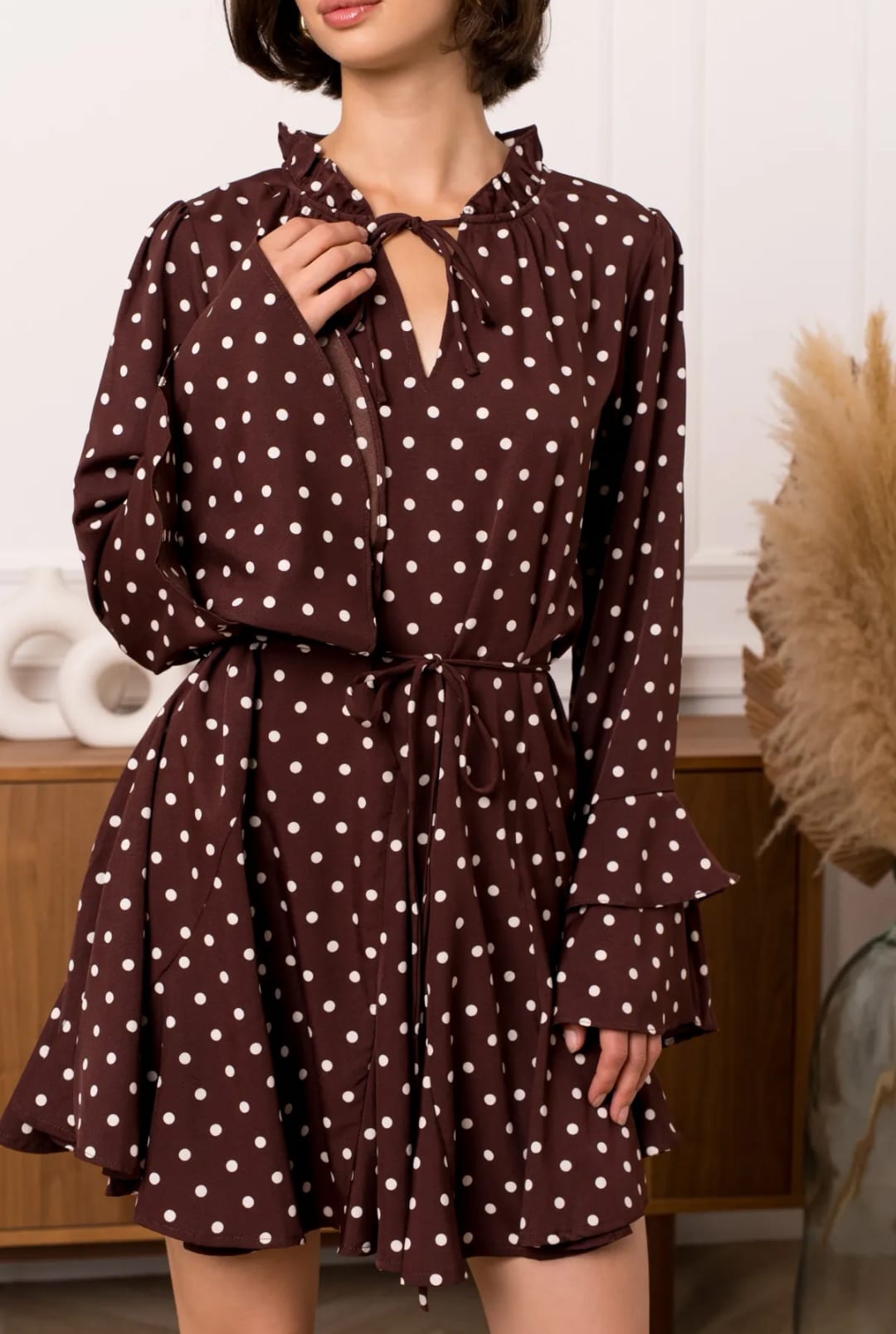 Brown Polka - Dot Mini Dress