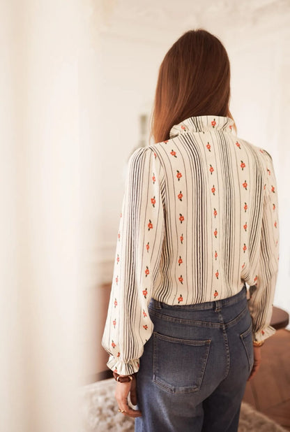 Floral Stripe Ruffle Blouse