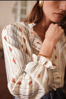 Floral Stripe Ruffle Blouse
