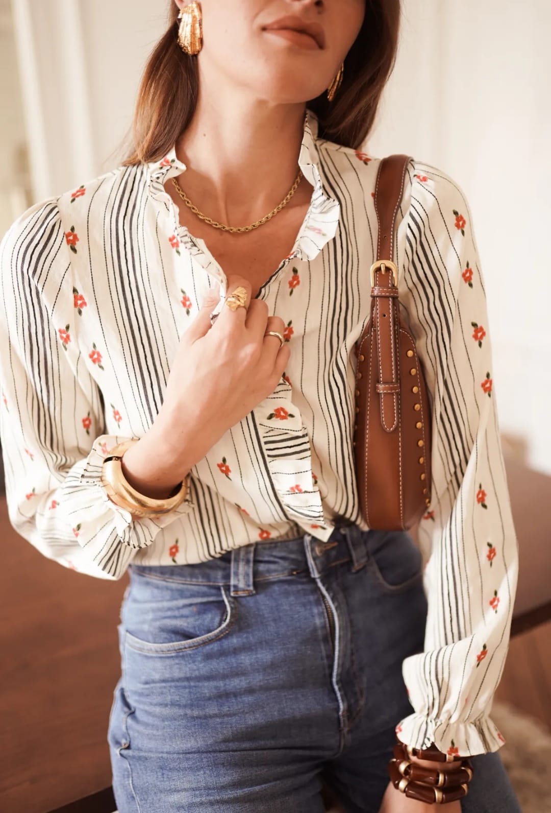 Floral Stripe Ruffle Blouse