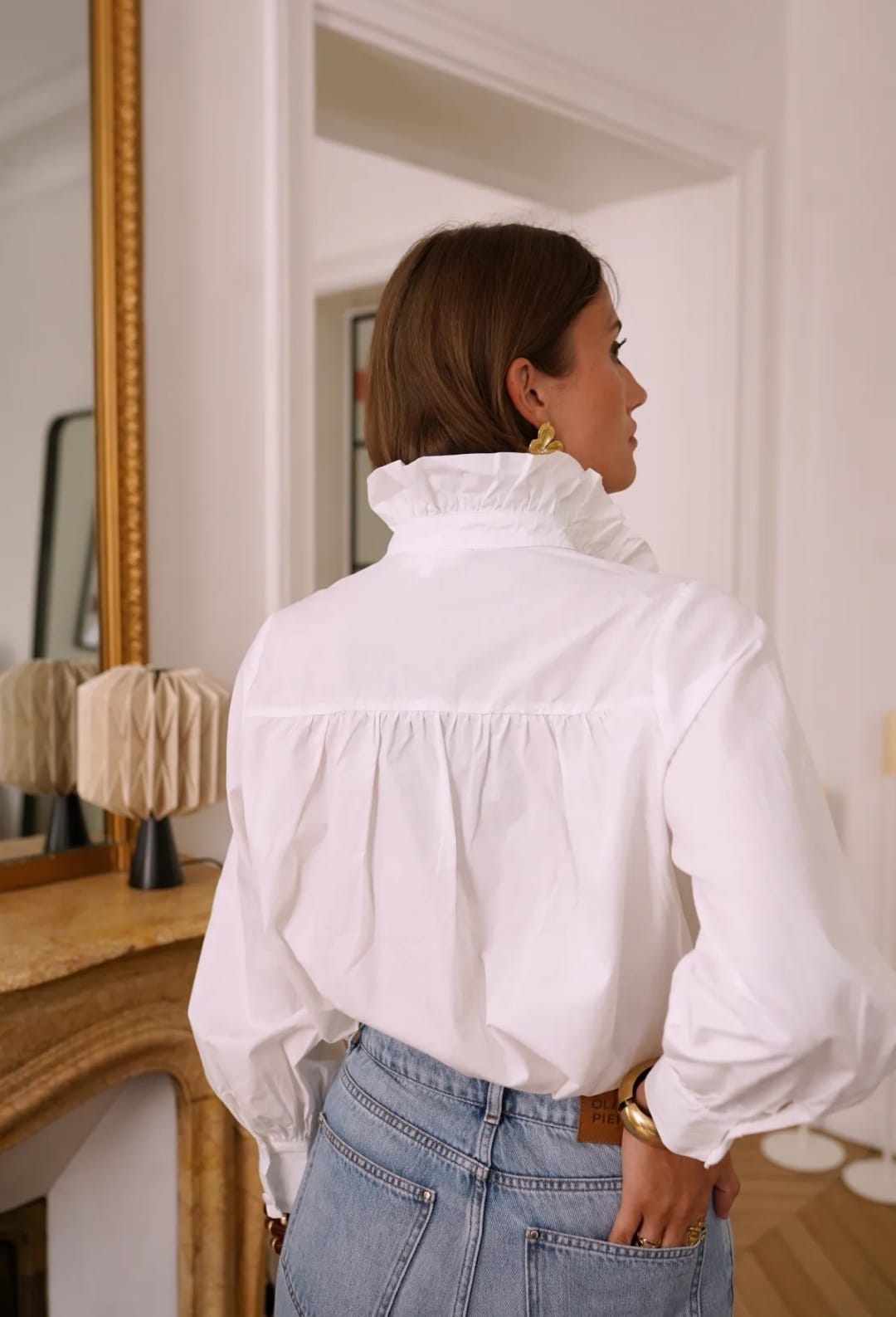 Ruffle Neck White Blouse