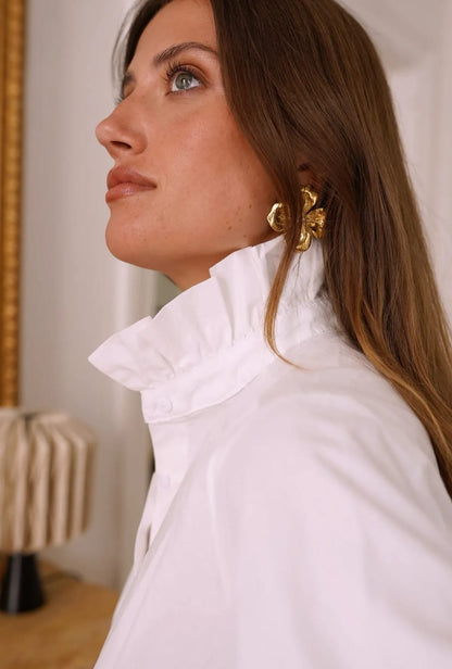 Ruffle Neck White Blouse