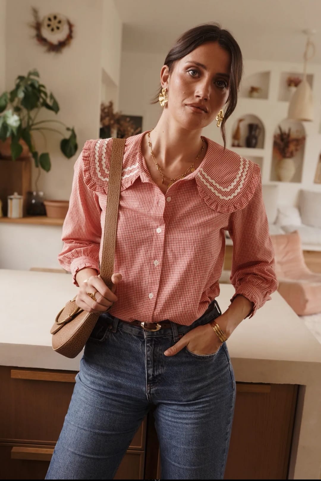 Annie Frill Collar Gingham Shirt