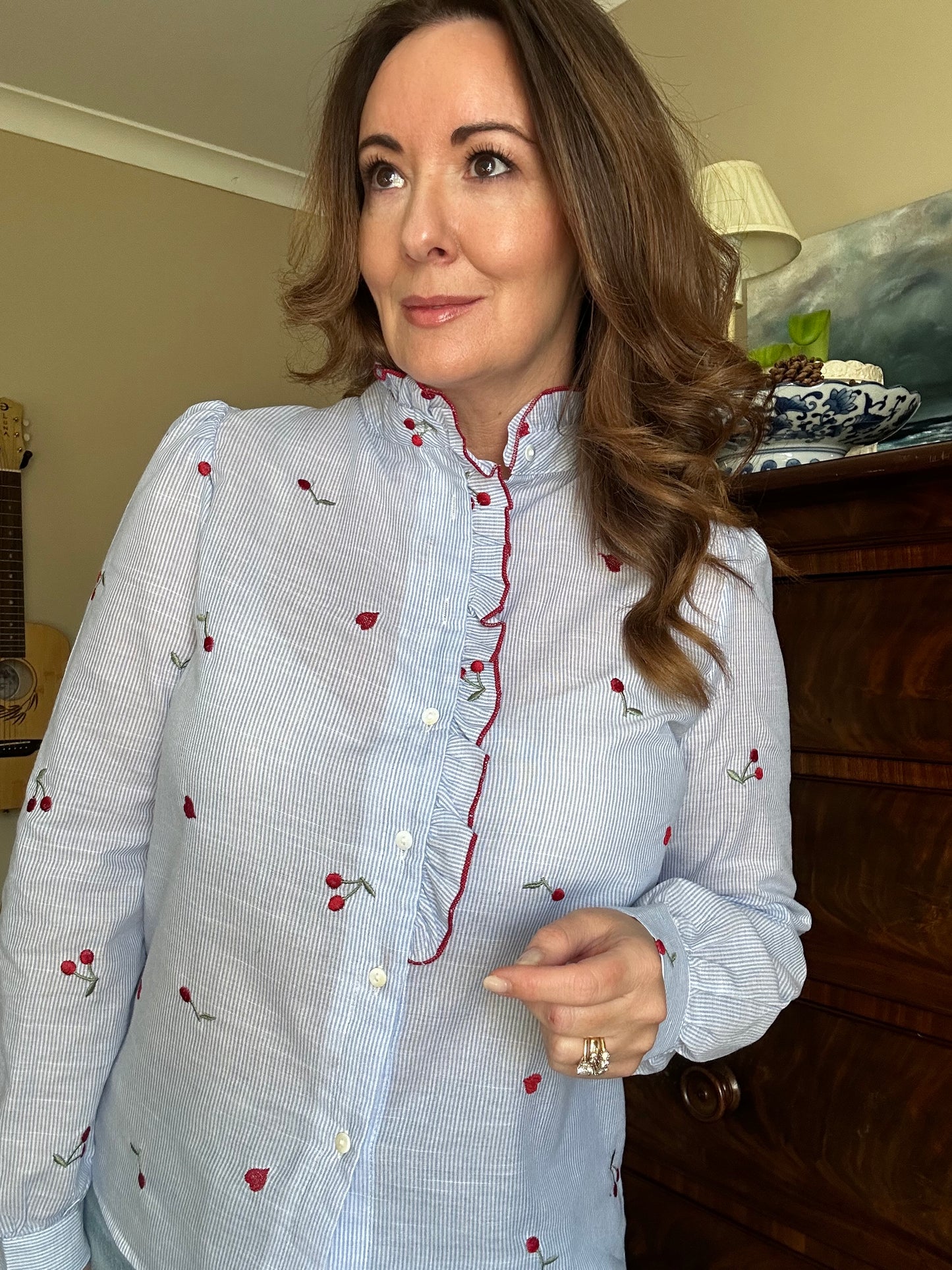 Blue Stripe Cherry Blouse