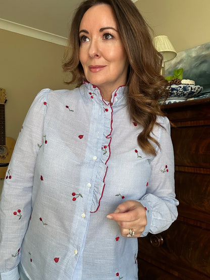 Blue Stripe Cherry Blouse