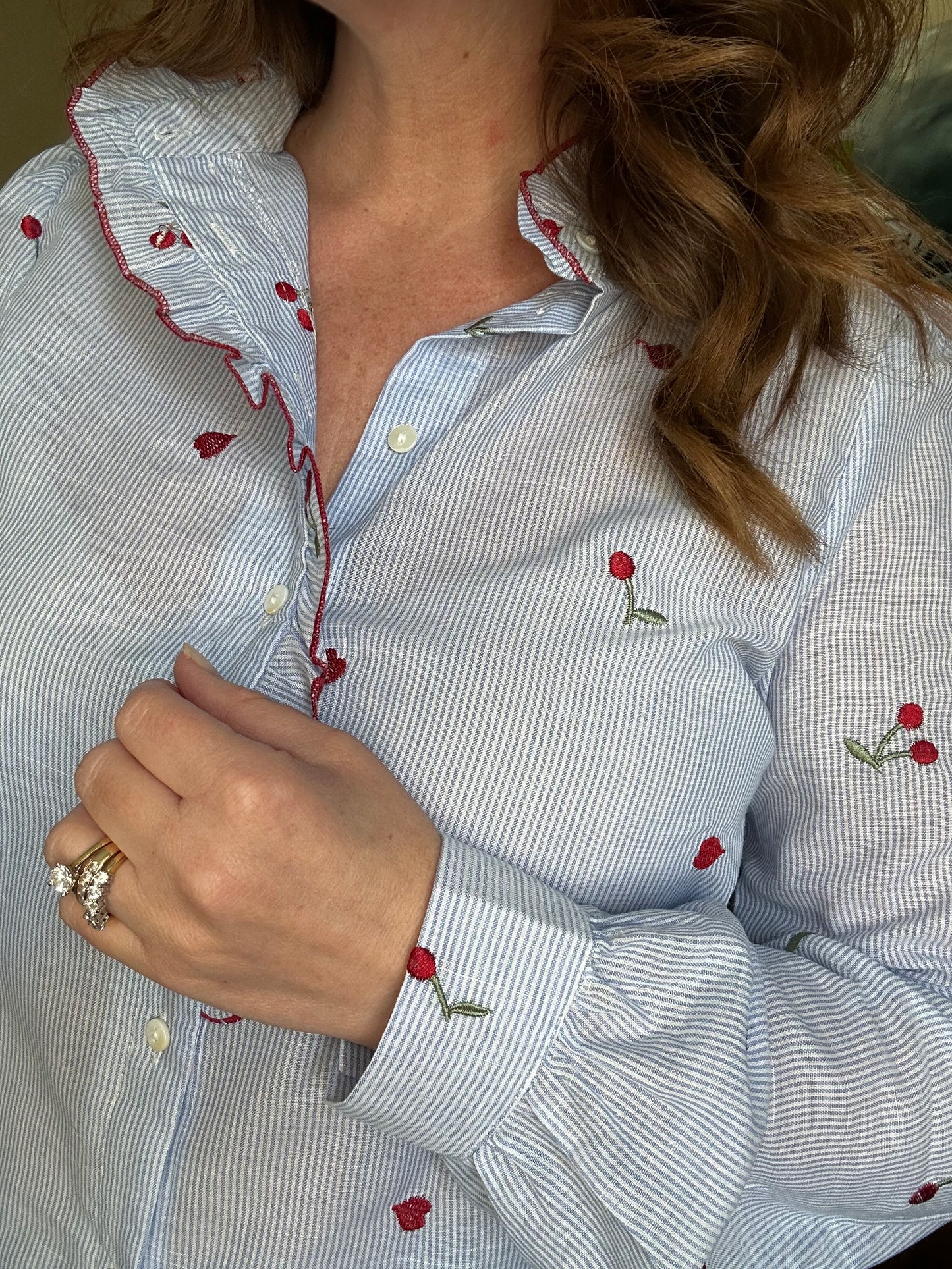 Blue Stripe Cherry Blouse