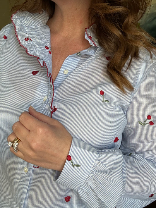 Blue Stripe Cherry Blouse