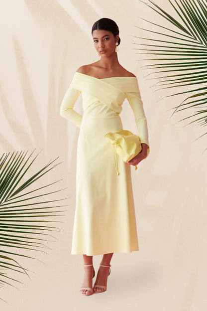 Loria Bardot Yellow Midi Dress