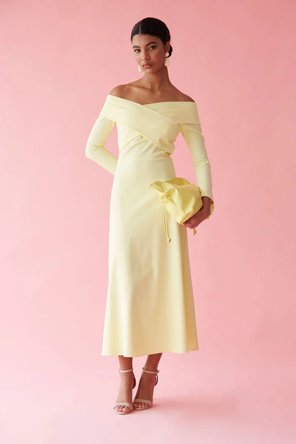 Loria Bardot Yellow Midi Dress