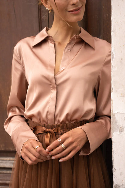 Mocha Satin Fitted Shirt