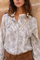 Cream & Blue Printed Blouse