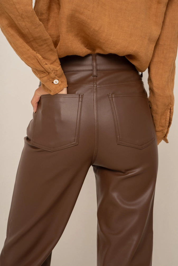 Chocolate Faux Leather Trousers