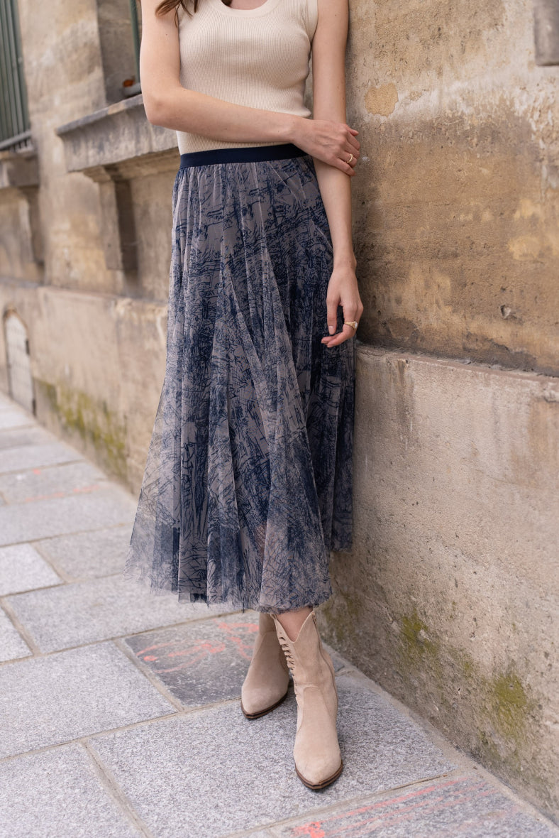 Navy Toile de Jouy Printed Tulle Skirt Pia Margot Pia Margot